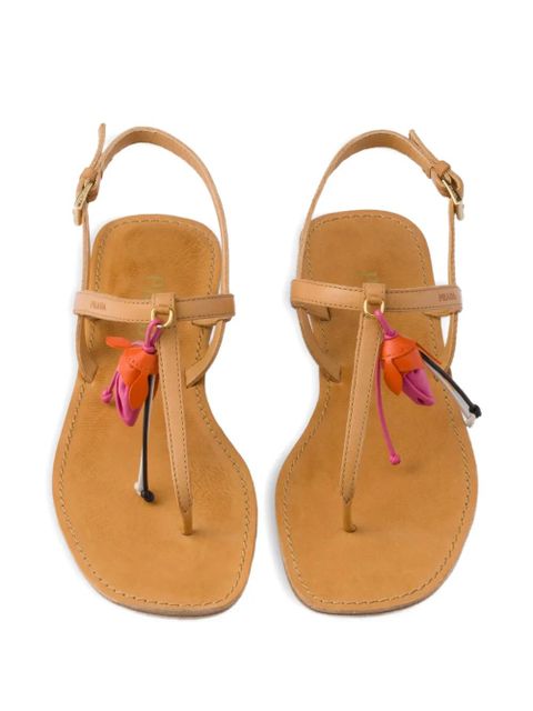 Prada antiqued leather thong sandals with floral ornament - Neutrals