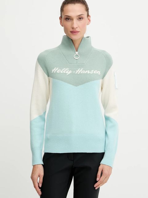 Helly Hansen sweter Apres damski kolor zielony ciepły z golfem 66029 - zdjęcie produktu nr 1