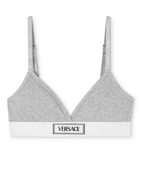 Versace logo-patch cotton-blend bra - Grey - zdjęcie produktu nr 1