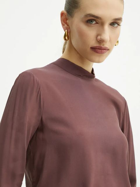 Twinset bluzka z domieszką jedwabiu kolor czerwony gładka 242TT2341