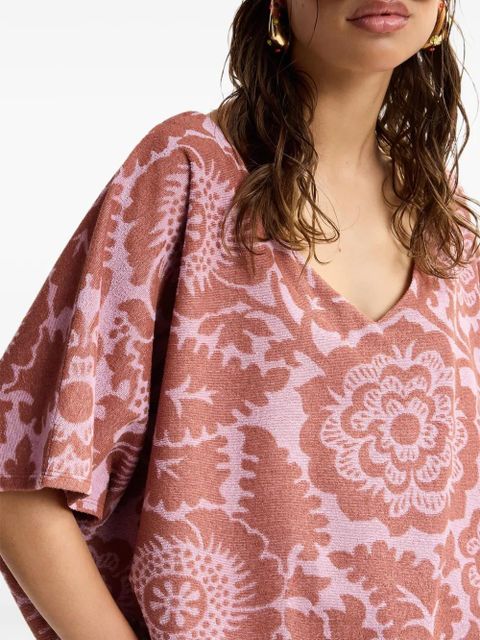 Essentiel Antwerp floral-jacquard fringed T-shirt - Brown