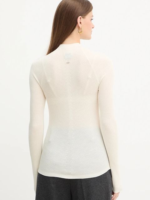 BOSS sweter wełniany damski kolor beżowy lekki z półgolfem 50549166