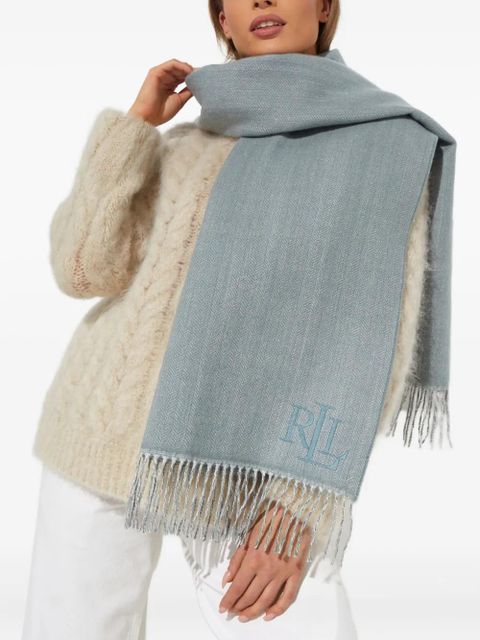 Lauren Ralph Lauren logo-embroidered fringed scarf - Blue