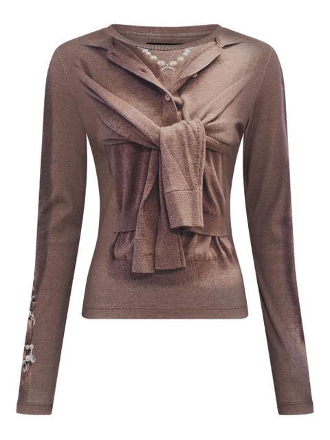 Marine Serre trompe-l'oeil long-sleeve T-shirt - Neutrals - zdjęcie produktu nr 1