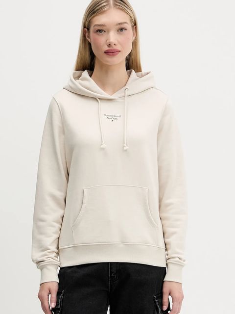 Tommy Jeans bluza damska kolor beżowy z kapturem gładka DW0DW19712 - zdjęcie produktu nr 1