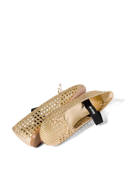 Miu Miu woven mordoré nappa-leather ballerinas - Gold
