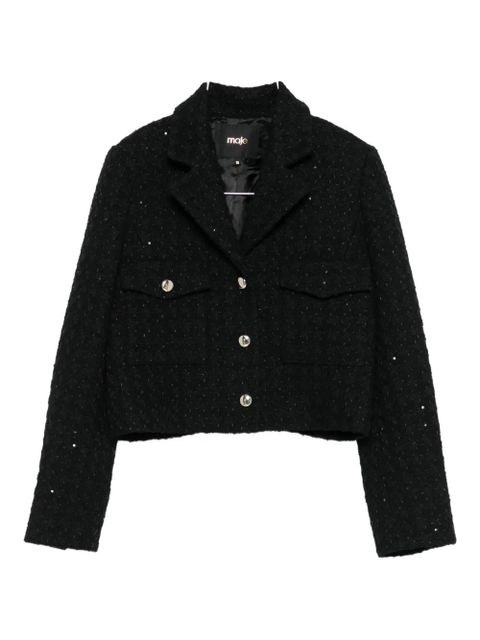 Maje sequin-embellished tweed blazer - Black