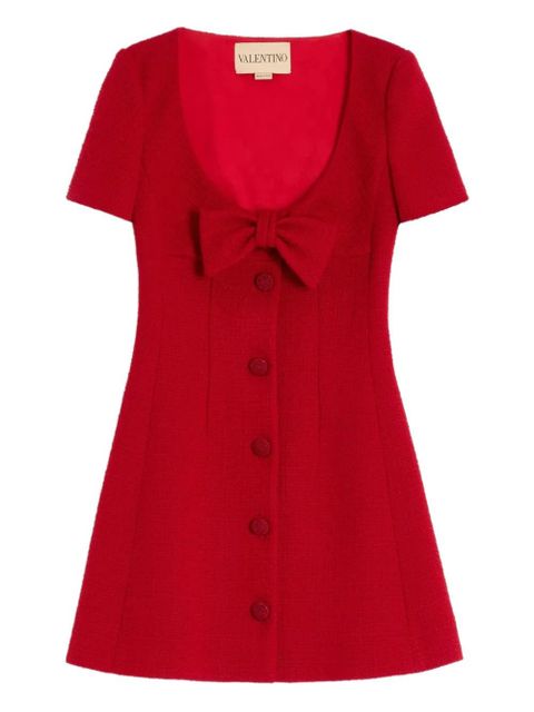 Valentino Garavani short dress in plain wool tweed - Red - zdjęcie produktu nr 1