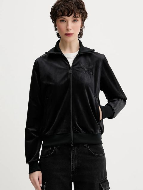 adidas Originals bluza welurowa Velvet Tt damska kolor czarny gładka JY2592 - zdjęcie produktu nr 1