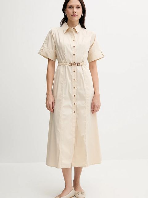 Pedro del Hierro sukienka kolor beżowy midi rozkloszowana 3819813 - zdjęcie produktu nr 1