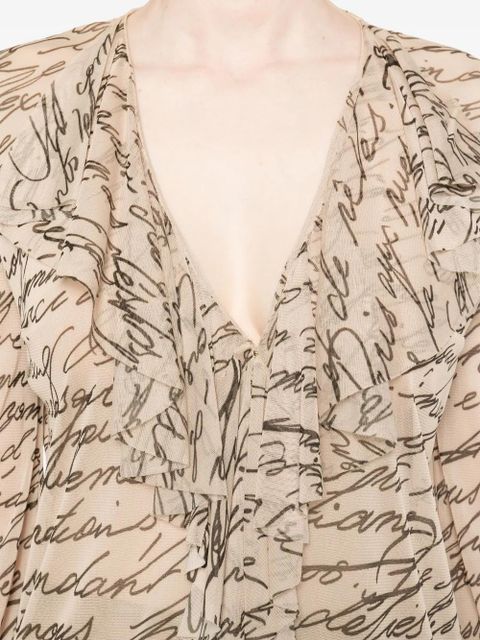 Balmain Love Letter-print ruffled blouse - Neutrals