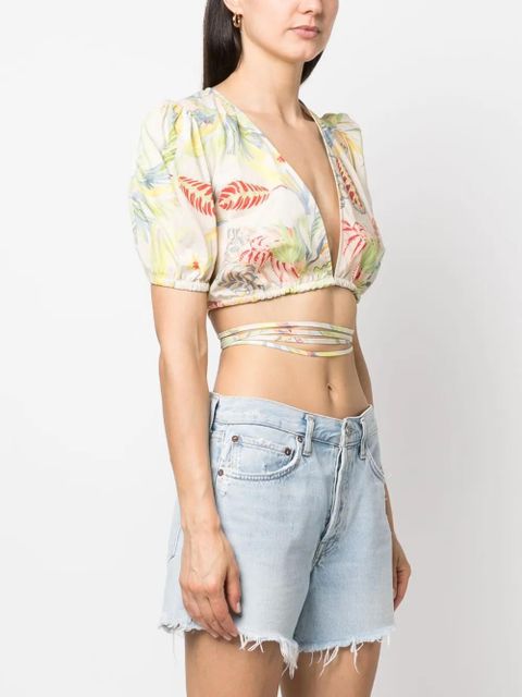 TWINSET floral-print wraparound cropped top - Neutrals