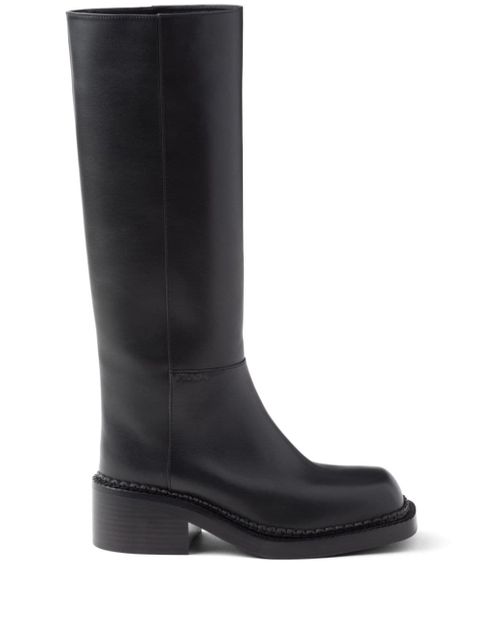 Prada knee-high 55mm leather boots - Black - zdjęcie produktu nr 1