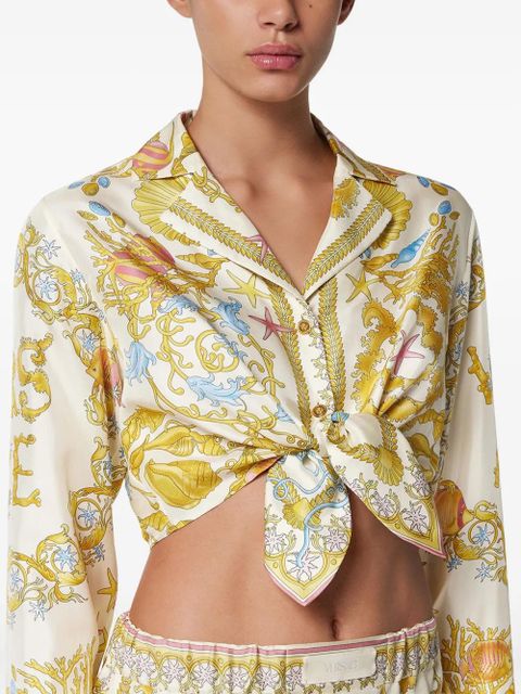 Versace Underwater Barocco knotted cropped shirt - Neutrals