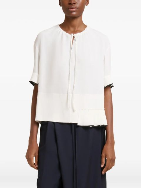 Marni drawstring pleated-neck blouse - White