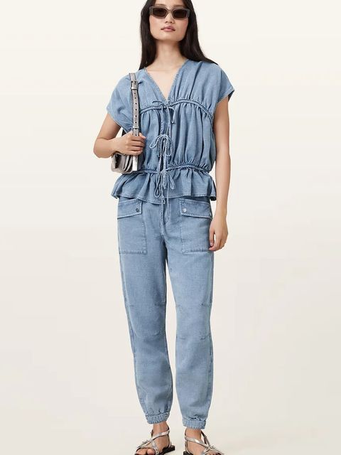 AllSaints bluzka REMY damska kolor niebieski W093PC