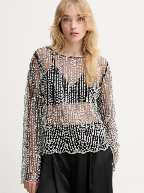 Gestuz bluzka damska kolor srebrny wzorzysta 10910698 - zdjęcie produktu nr 1