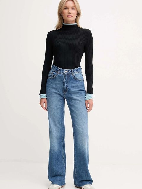 Calvin Klein Jeans sweter z dodatkiem wełny damski kolor czarny lekki z półgolfem LV044D314G - zdjęcie produktu nr 2