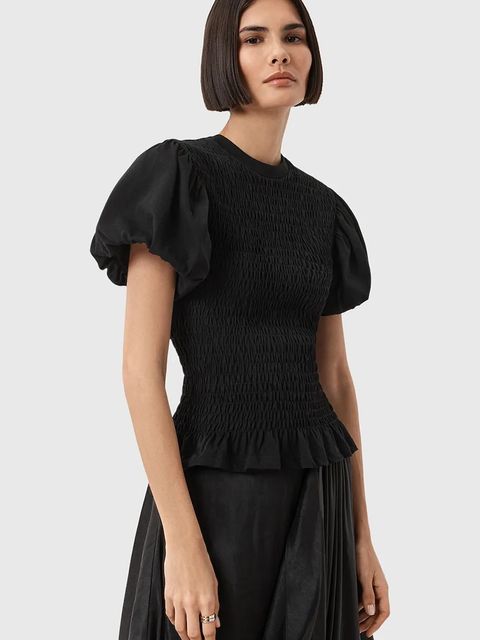 AllSaints bluzka DAEL damska kolor czarny gładka W013JD - zdjęcie produktu nr 1