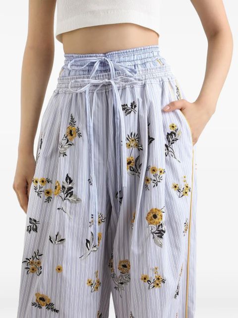 Dolce & Gabbana poplin trousers with thread floral embroidery and rhinestones - White