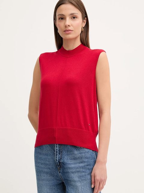 Tommy Hilfiger kamizelka z domieszką jedwabiu kolor czerwony WW0WW45651 - zdjęcie produktu nr 1