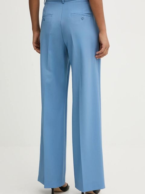 Weekend Max Mara spodnie wełniane VISIVO damskie kolor niebieski proste high waist 2615131041600