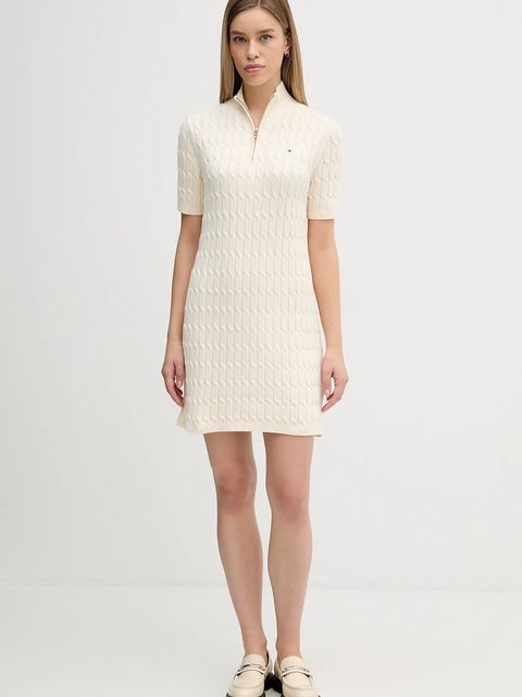 Tommy Hilfiger sukienka bawełniana kolor beżowy mini dopasowana WW0WW48444