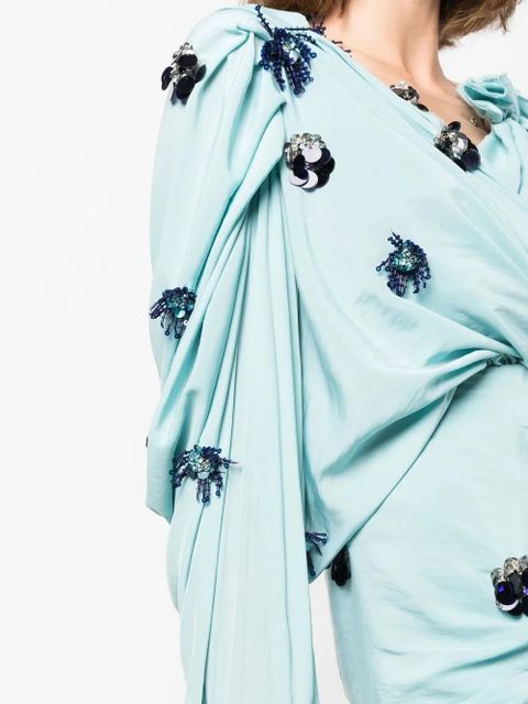 Lanvin sequin-embellished one-shoulder midi dress - Green