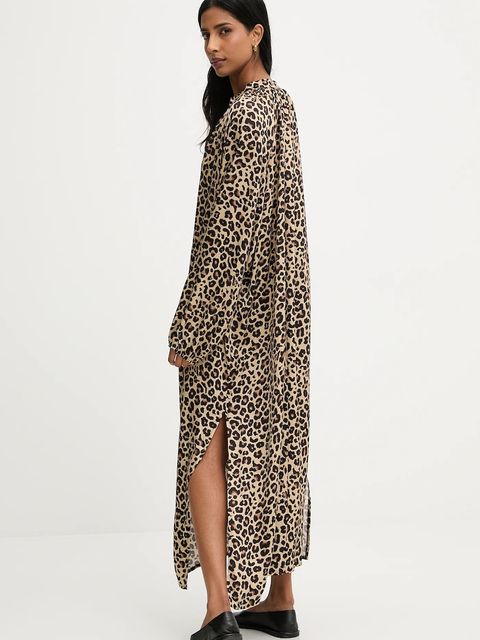 Answear.LAB sukienka kolor beżowy midi rozkloszowana