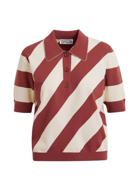 Essentiel Antwerp striped rhinestone polo top - Red - zdjęcie produktu nr 1