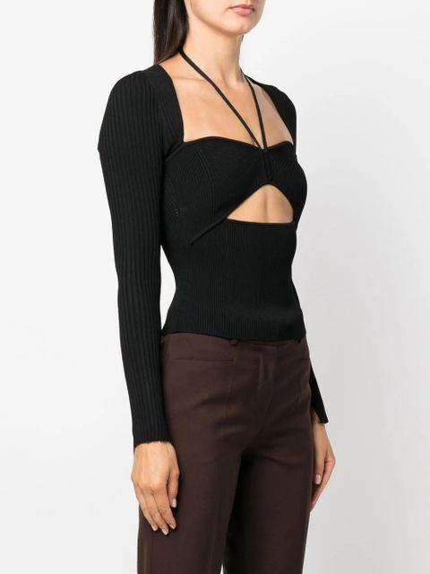 Simkhai Alexia neck-tie ribbed top - Black