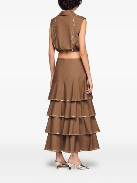 SANDRO midi crystal-embellished A-line skirt - Brown
