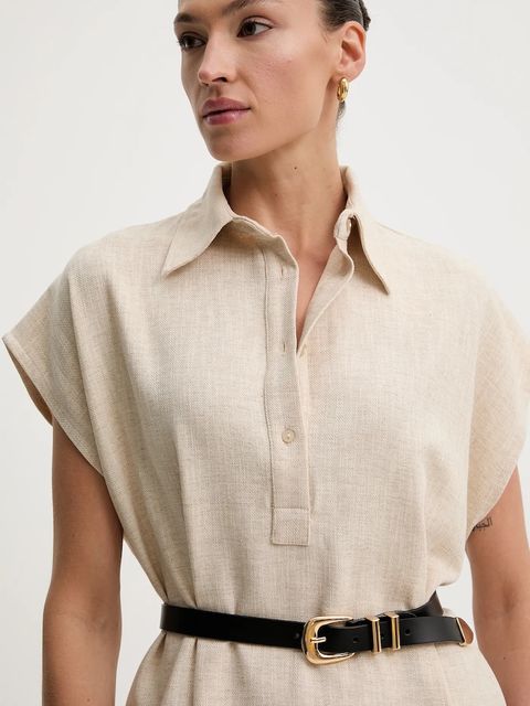 Answear.LAB sukienka z lnem kolor beżowy midi oversize