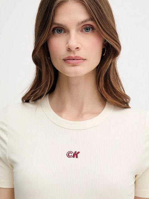 Calvin Klein Jeans sukienka kolor beżowy maxi prosta LV044C902G