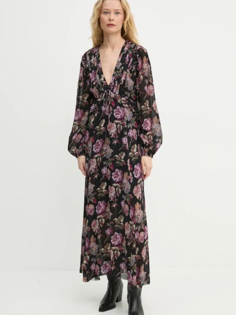 The Kooples sukienka kolor czarny maxi prosta FROB29079K