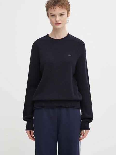 Lacoste sweter wełniany damski kolor granatowy lekki AF4160 - zdjęcie produktu nr 1