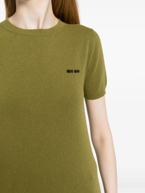 Miu Miu logo-intarsia cashmere top - Green