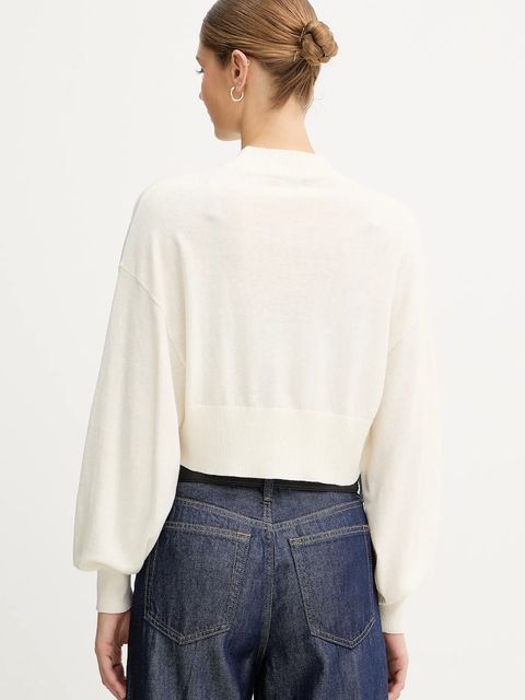 United Colors of Benetton sweter z dodatkiem wełny damski kolor beżowy lekki z półgolfem 1Y6SD2041