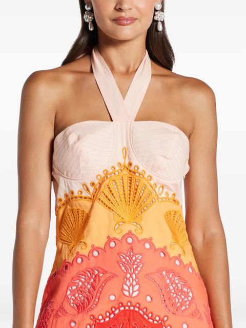 FARM Rio embroidery-eyelet halter-neck midi dress - Neutrals