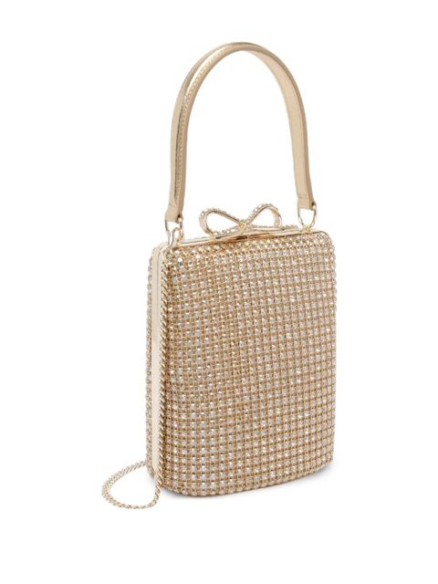 Self-Portrait crystal-embellished bow mini bag - Gold
