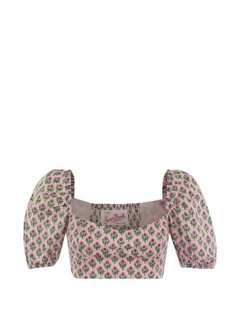 MC2 Saint Barth floral puff-sleeve crop top - Pink - zdjęcie produktu nr 1