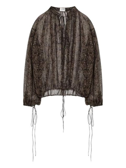 Saint Laurent paisley-print drawstring blouse - Green - zdjęcie produktu nr 1