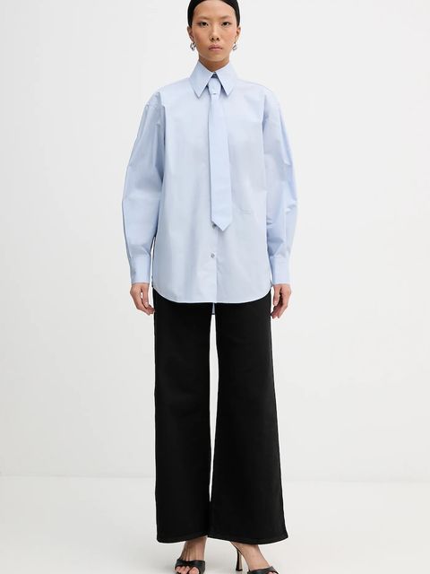 Karl Lagerfeld koszula bawełniana damska kolor niebieski relaxed z kołnierzykiem klasycznym B1W11002