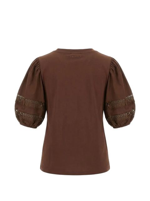 TWINSET lace-detail puff-sleeve T-shirt - Brown - zdjęcie produktu nr 2
