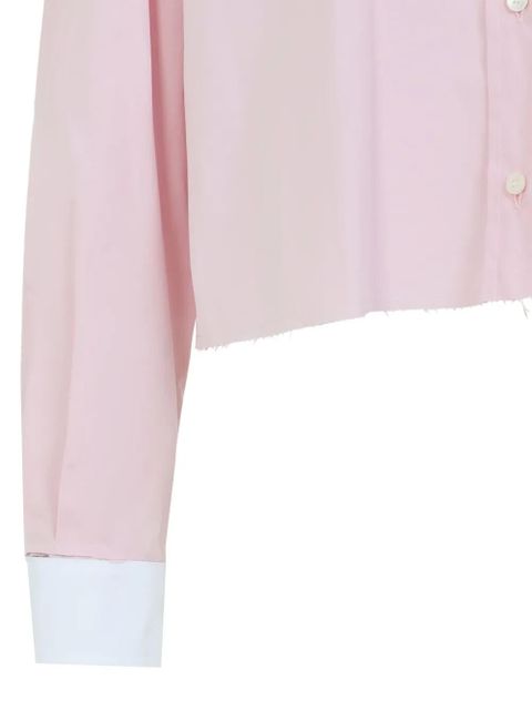 Miu Miu logo-embroidered frayed-hem shirt - Pink