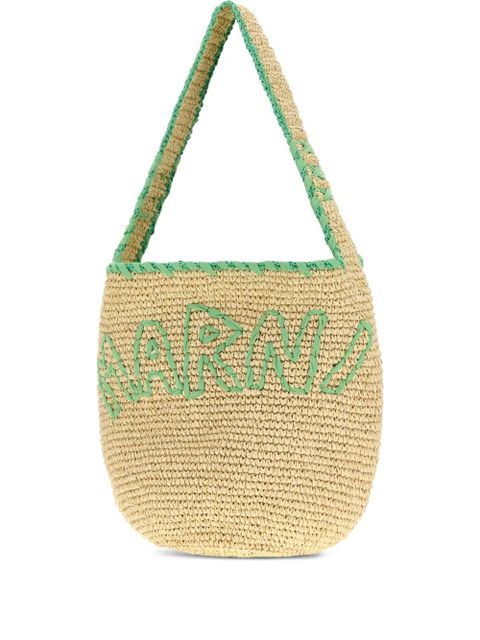 Marni large logo-embroidered raffia tote bag - Neutrals - zdjęcie produktu nr 1