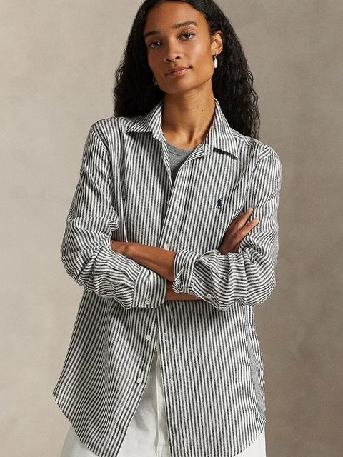 Polo Ralph Lauren koszula lniana damska kolor szary regular z kołnierzykiem klasycznym 211A96158 - zdjęcie produktu nr 1