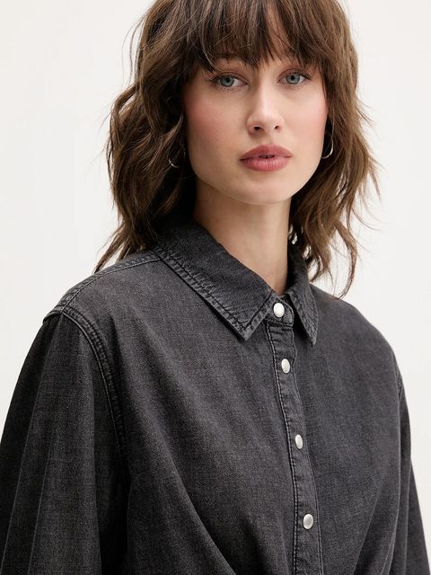 Karl Lagerfeld Jeans koszula jeansowa damska kolor szary relaxed z kołnierzykiem klasycznym A4W11001