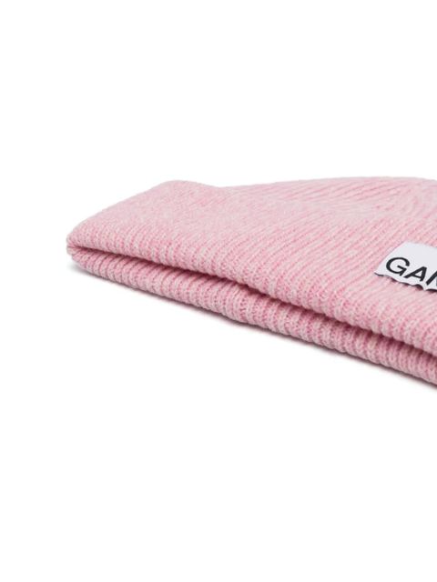 GANNI logo-patch intarsia-knit beanie - Pink - zdjęcie produktu nr 2