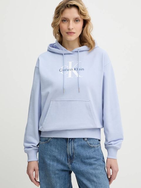 Calvin Klein Jeans bluza damska kolor niebieski z kapturem gładka LV047E221G - zdjęcie produktu nr 1